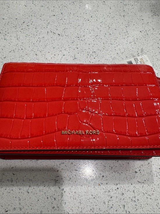 Michael Kors Handbags - Michael Kors Glossy Orange/Red Croc-Embossed Crossbody Bag